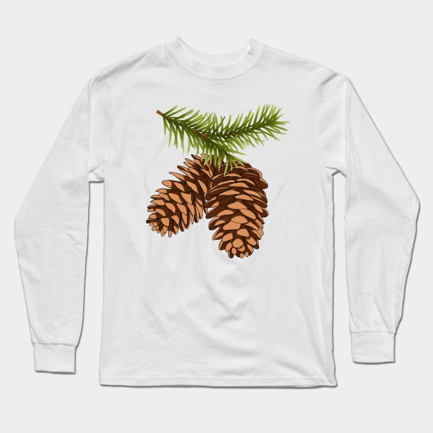 Evergreen Pine Cone Pattern Long Sleeve T-Shirt by Kraina